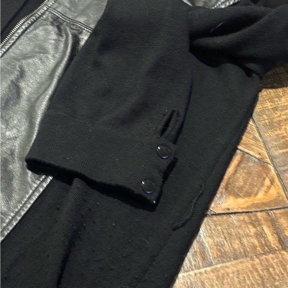 White + Warren Black 100 Merino Wool with Leather Trim Jacket in size Large - Picture 13 of 16